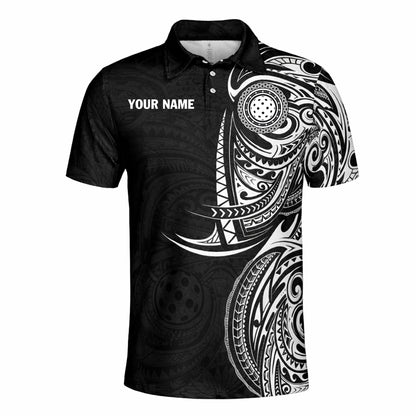 Personalized Pickleball Polo Shirt Tribal Black White Custom Name Team Sport Shirt