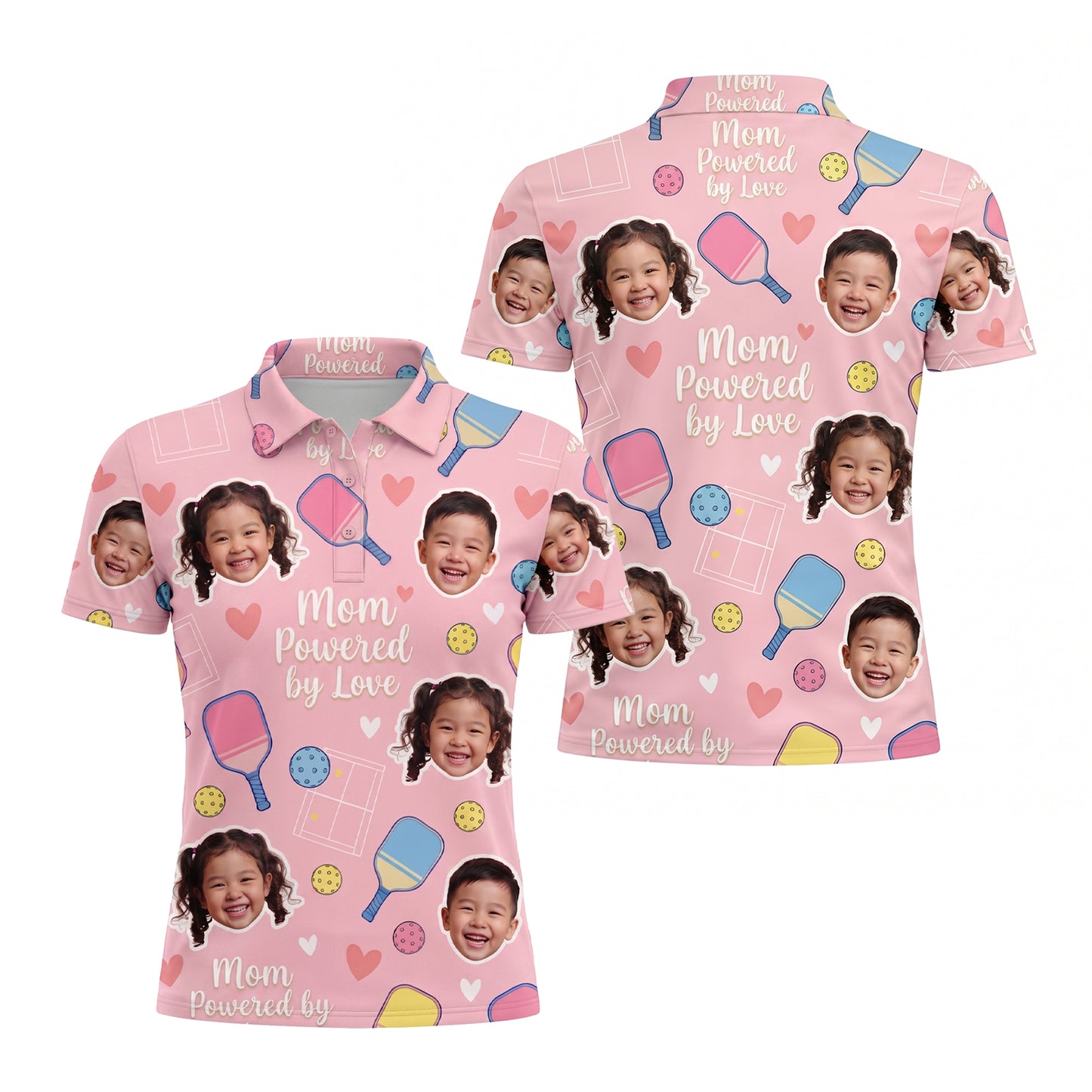 Mom Powered by Love Pickleball Custom Photo Polo Pink