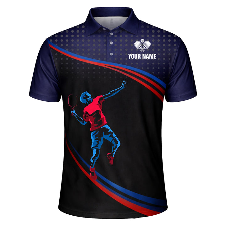 Pickleball Polo Shirt Personalized Name Men Women Sport Performance Polo Blue Red Player Design