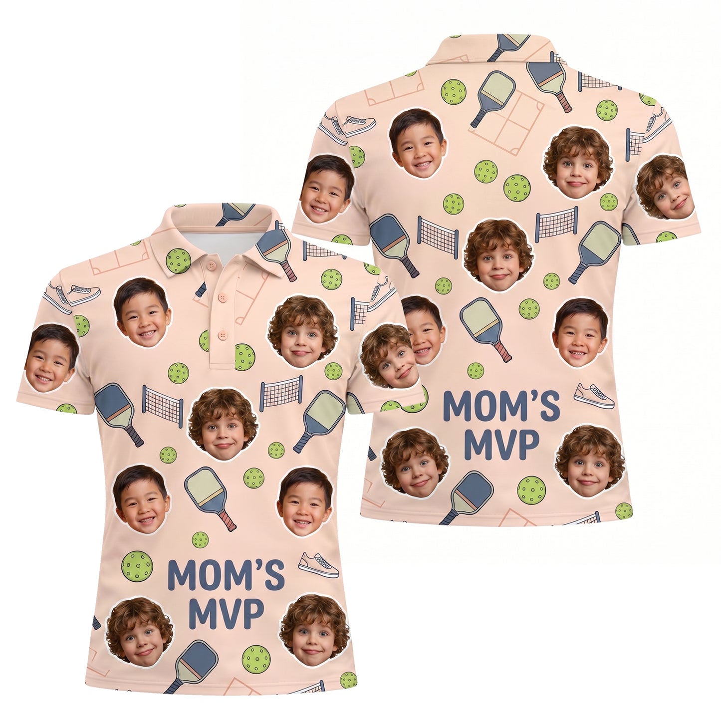 Mom's MVP Pickleball Custom Face Peach Polo Shirt