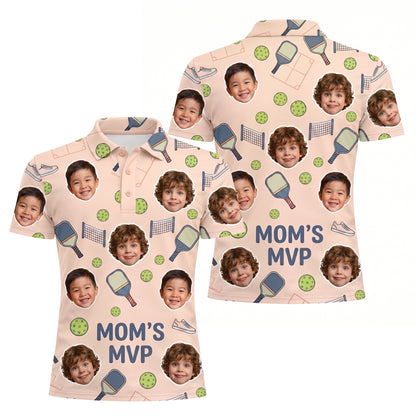 Mom's MVP Pickleball Custom Face Peach Polo Shirt