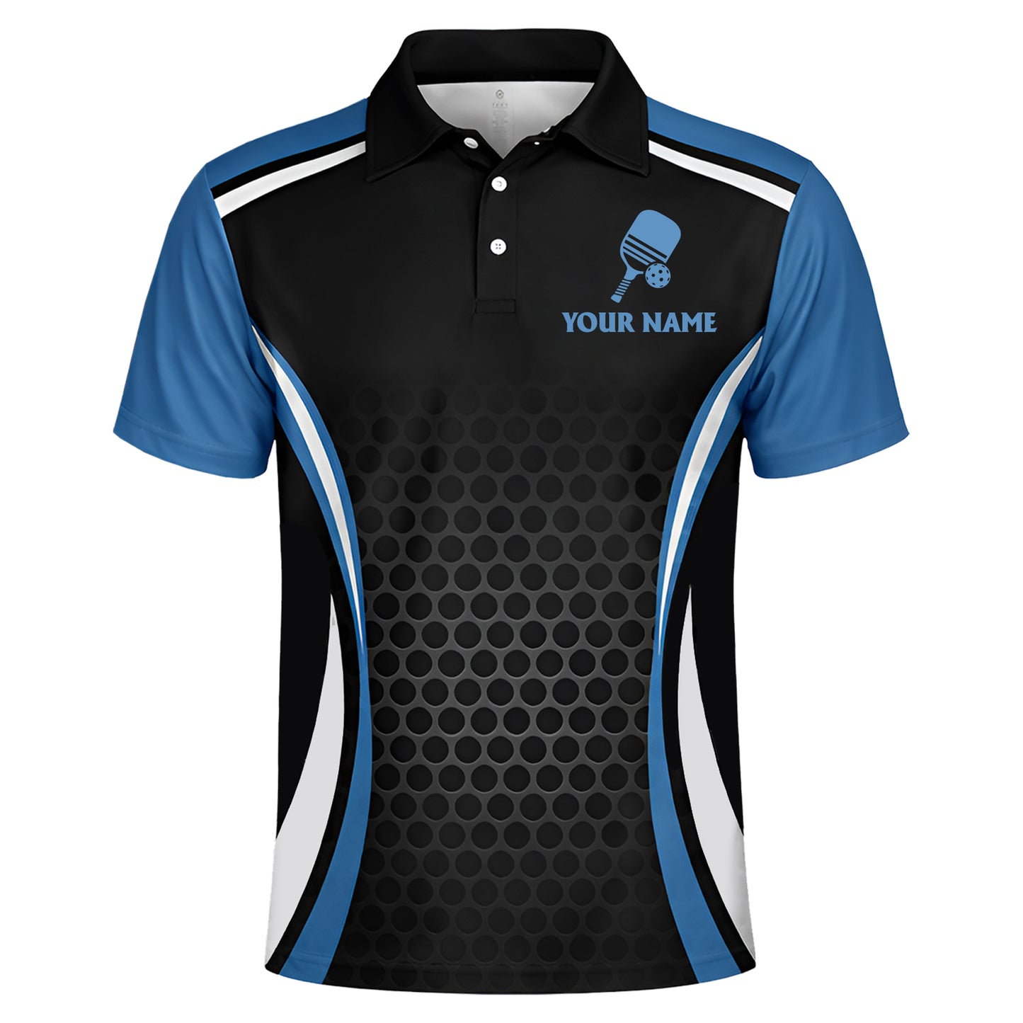 Custom Pickleball Polo Shirt Personalized Team Name Performance Black Blue Shirt Unisex