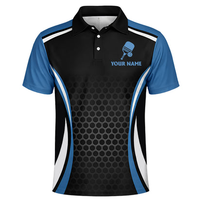 Custom Pickleball Polo Shirt Personalized Team Name Performance Black Blue Shirt Unisex