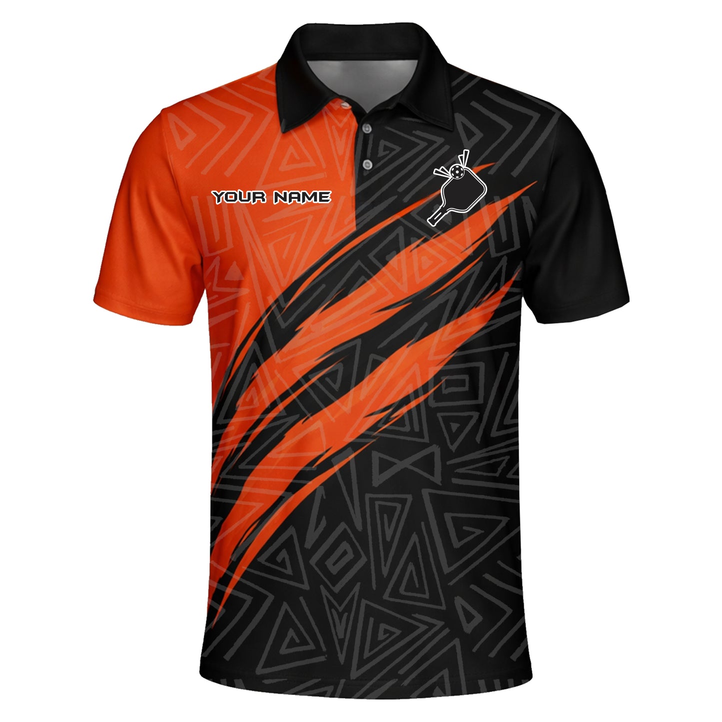 Custom Pickleball Polo Shirt Black Orange Performance Team Name Personalized Unisex Sports Polo