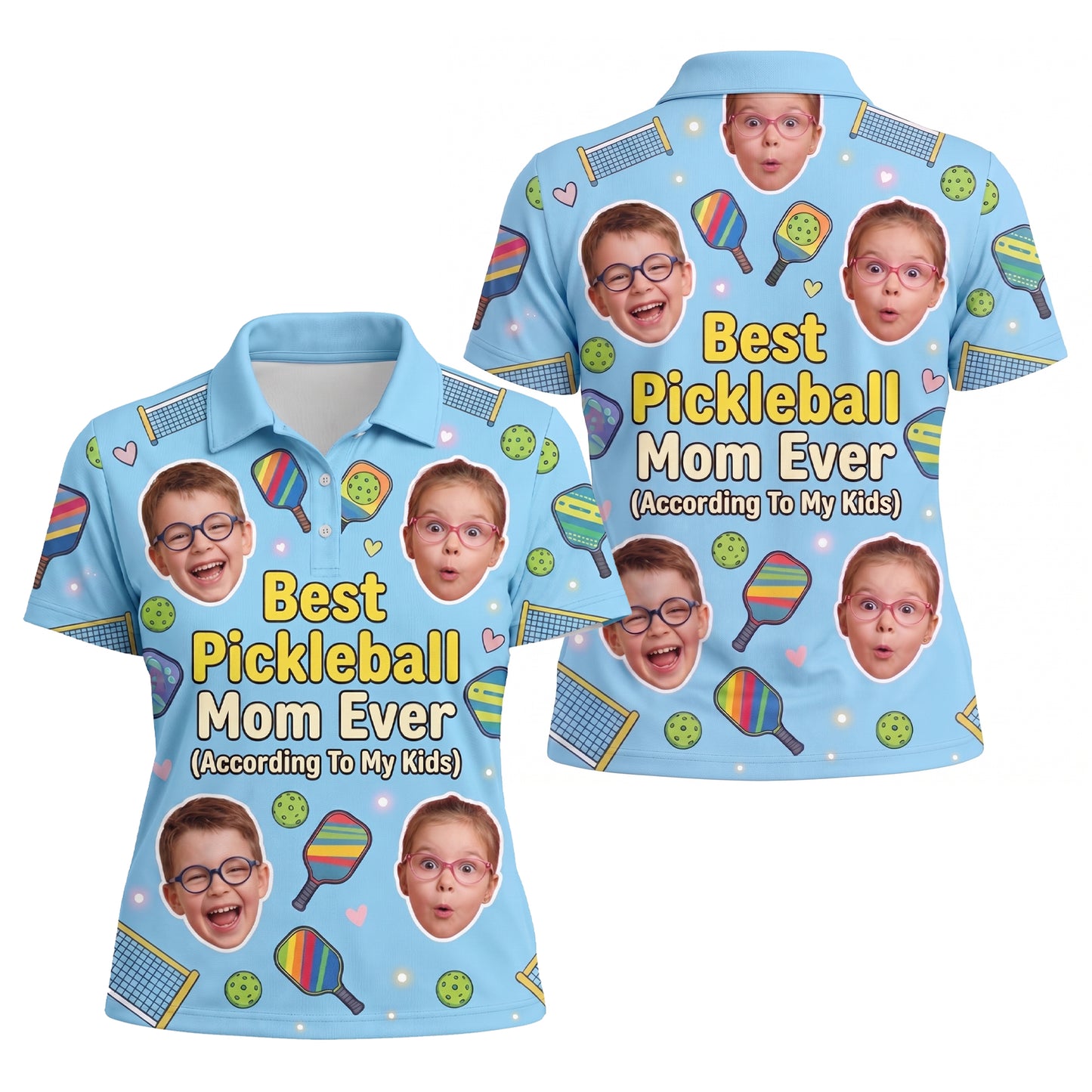 Custom Kids Photo Best Pickleball Mom Polo Light Blue