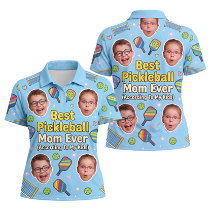 Custom Kids Photo Best Pickleball Mom Polo Light Blue
