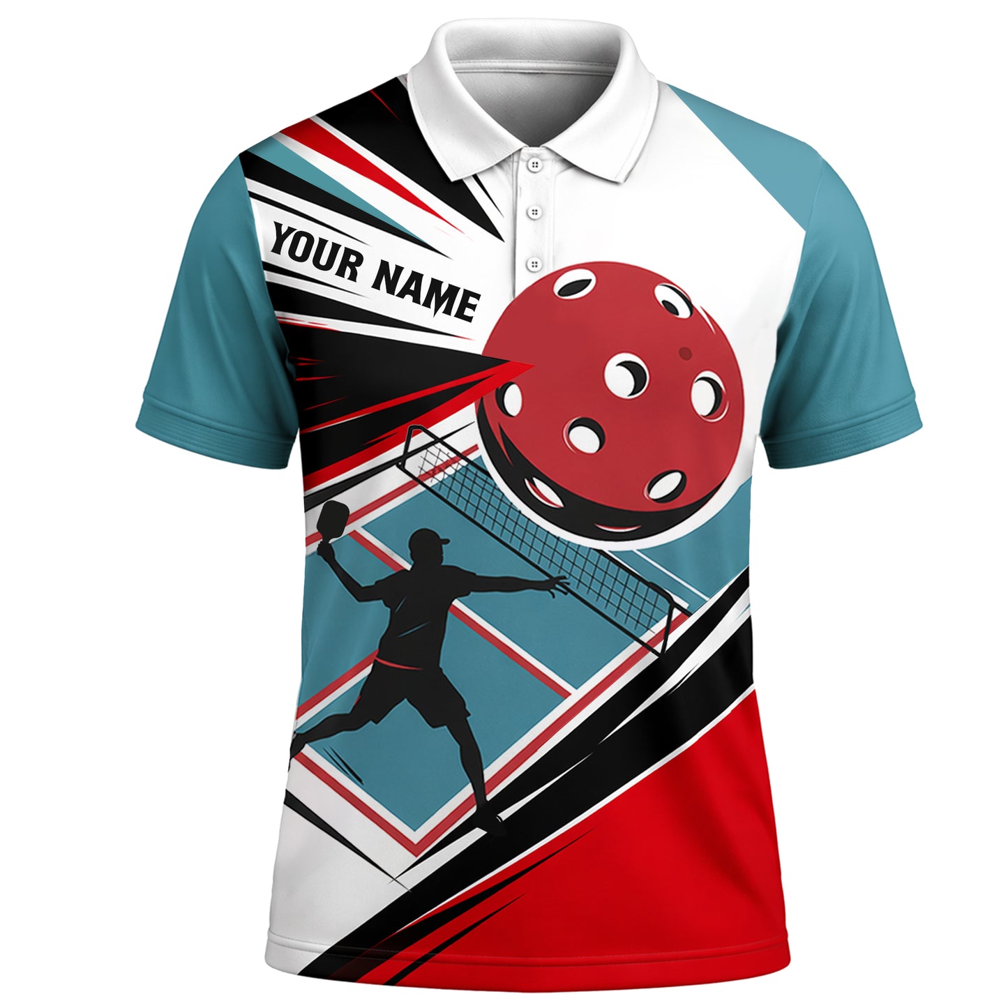 Men's Pickleball Polo Shirt Personalized Name Team Custom Short Sleeve Athletic Golf Polo Teal Red White Black Player Print