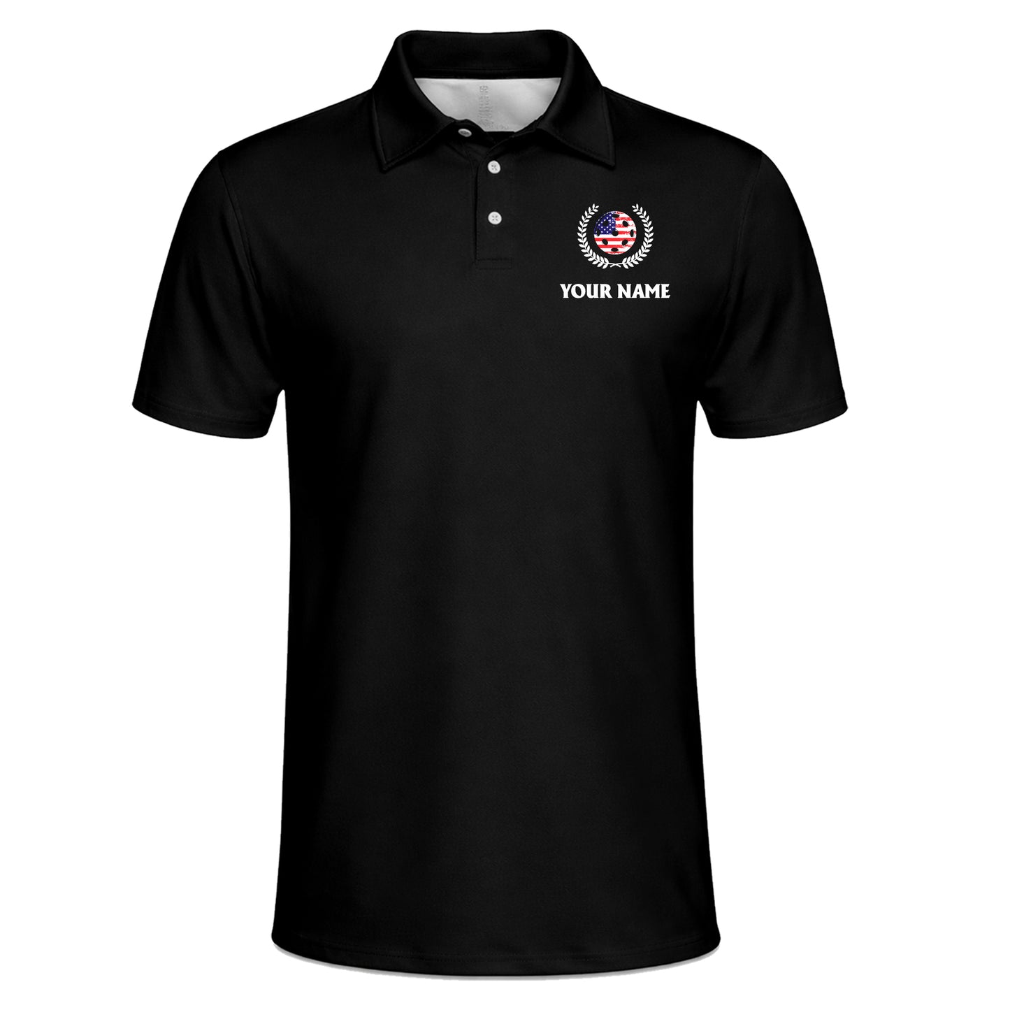 Pickleball Polo Shirt American Flag Design Personalized Name Performance Polo Black