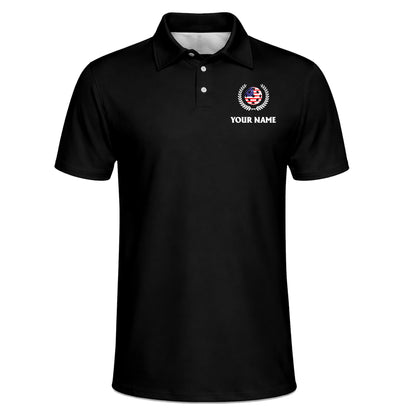 Pickleball Polo Shirt American Flag Design Personalized Name Performance Polo Black
