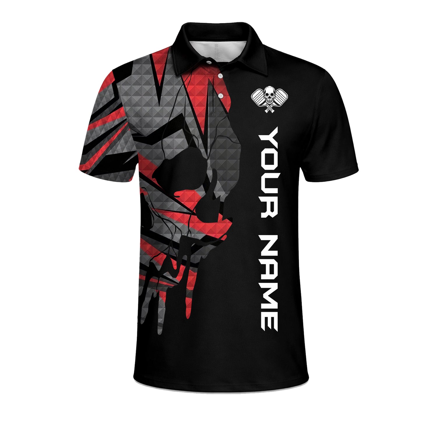 Custom Pickleball Polo Shirt Skull Paddle Design Personalized Team Name Performance Shirt