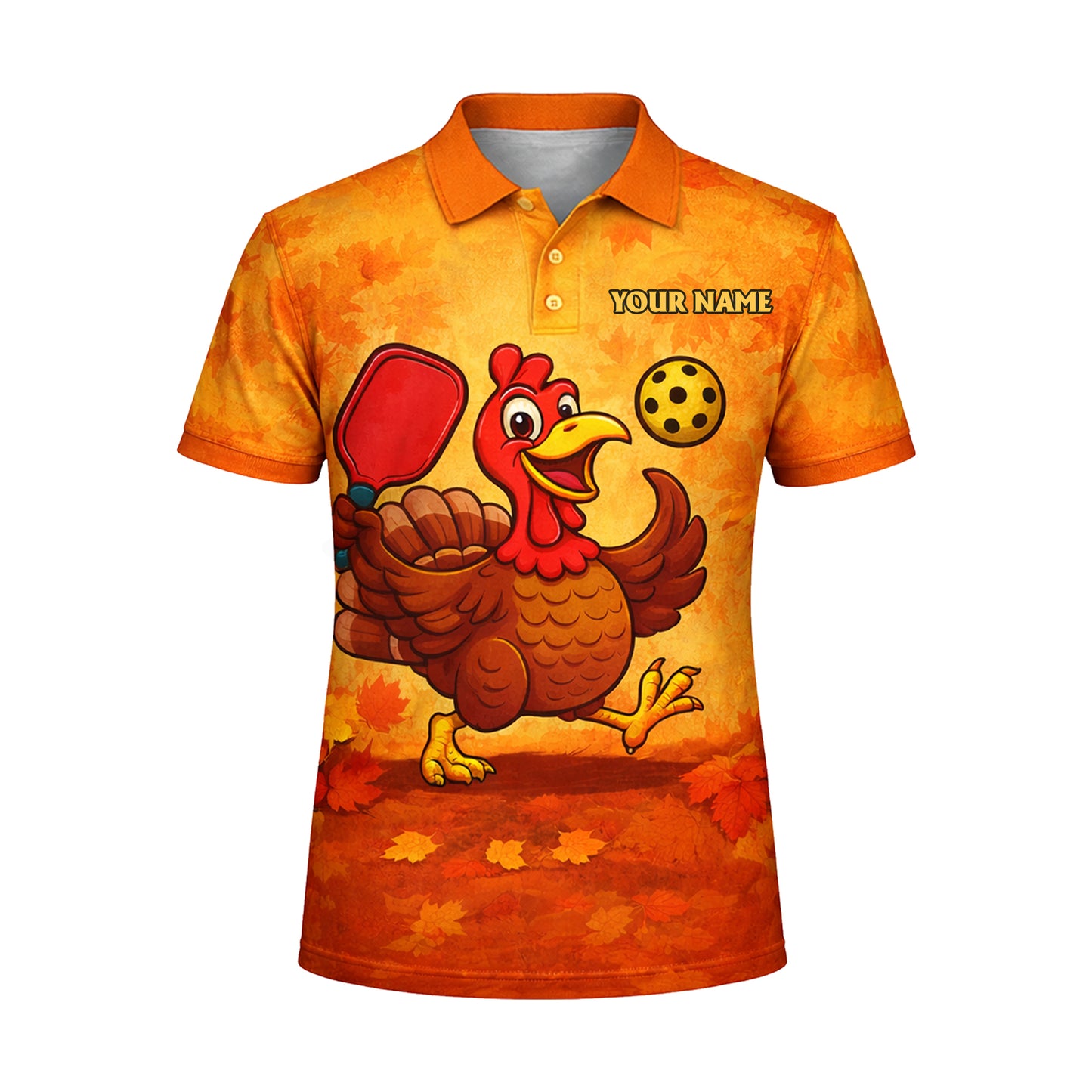 Funny Turkey Pickleball Polo Shirt Custom Name Team Shirt Thanksgiving Pickleball Outfit Breathable Mesh Top