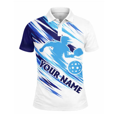 Custom Pickleball Polo Shirt Personalized Team Name Player Name Blue White Sport Shirt