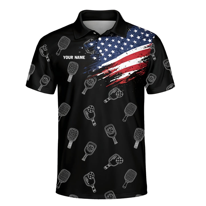 Personalized Pickleball Polo Shirt Custom Name USA Flag Performance Shirt