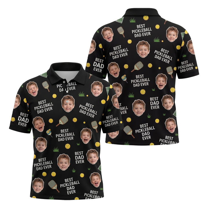 Best Pickleball Dad Ever Custom Kid Face Polo Black