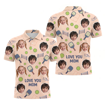 Love You Mom Custom Kids Photo Pickleball Polo Peach