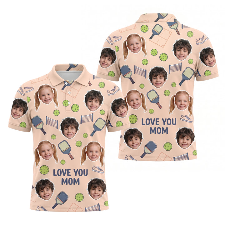 Love You Mom Custom Kids Photo Pickleball Polo Peach
