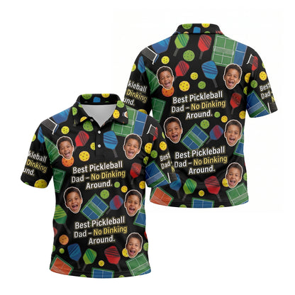 Custom Kid Photo Best Pickleball Dad Polo Black