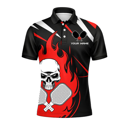 Custom Pickleball Polo Shirt Skull Flame Design Personalized Name Team Shirt Performance Sports Polo