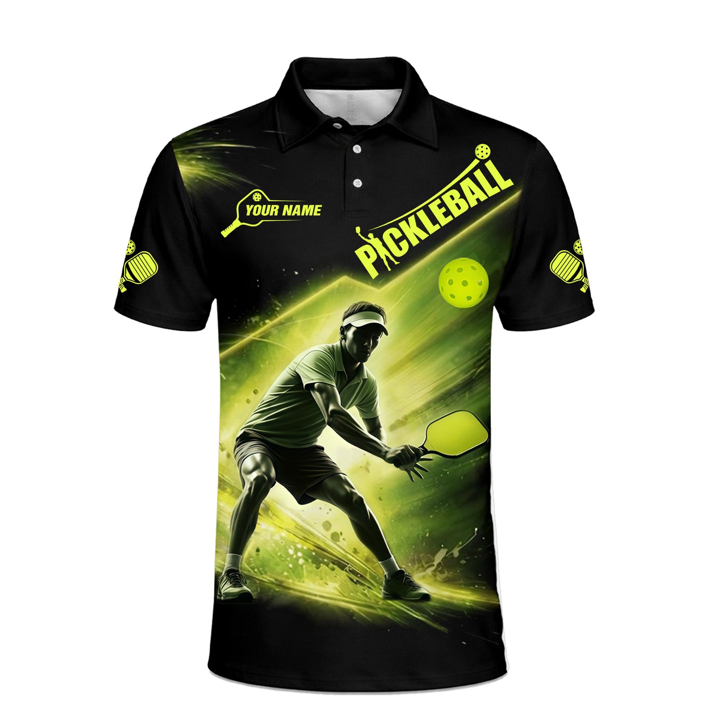 Pickleball Neon Glow Polo Shirt Custom Name Performance Sports Shirt Men Women Athletic Tee