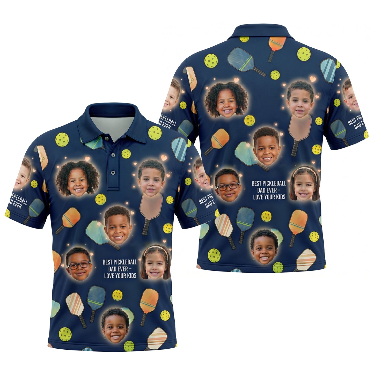 Best Pickleball Dad Ever Custom Kids Face Polo Navy
