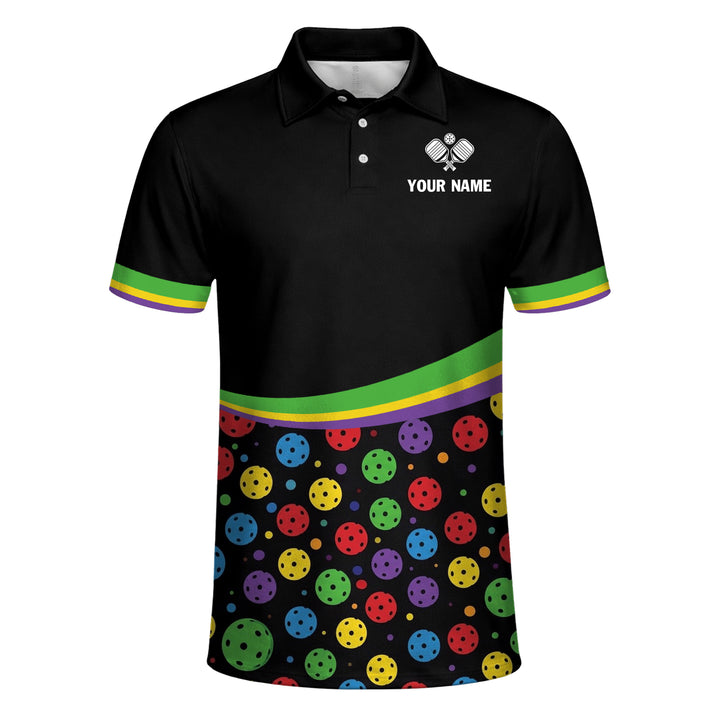 Pickleball Polo Shirt Custom Name Funny Pickleball Pattern Performance Polo Black Colorful