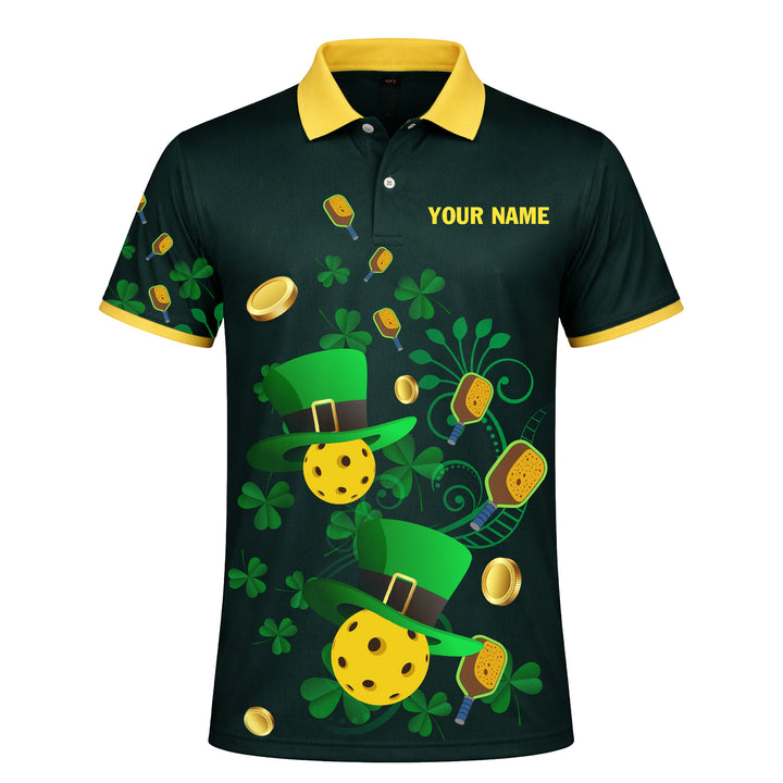 Custom Pickleball Polo Shirt St Patrick Day Personalized Name Team Green Pickleball Shirt Lucky Shamrock Performance Polo