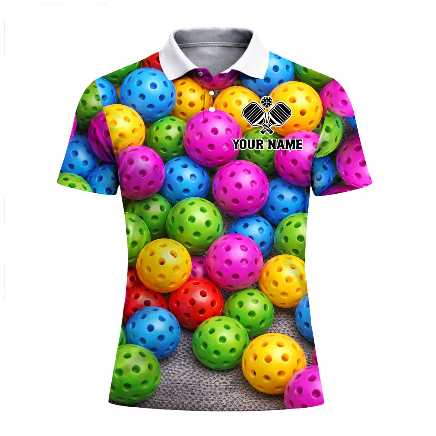 Personalized Pickleball Polo Shirt for Men, Custom Name & Team Colorful Pickleball Balls 3D Print Short Sleeve Golf Polo
