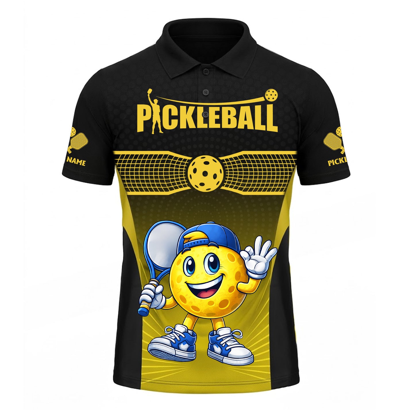 Pickleball Polo Shirt Funny Cartoon Ball Player Sport Golf Style Breathable Unisex Shirt