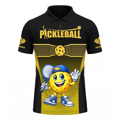 Pickleball Polo Shirt Funny Cartoon Ball Player Sport Golf Style Breathable Unisex Shirt