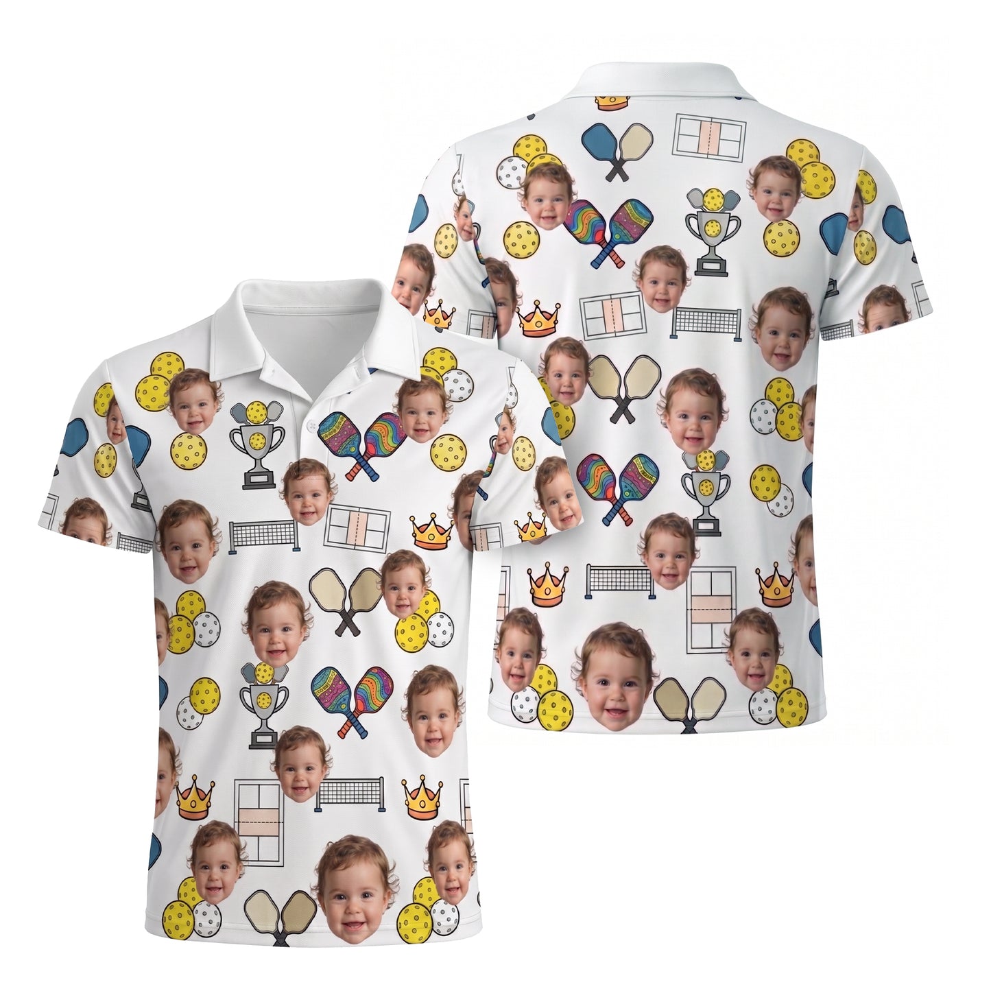 Custom Photo Pickleball Polo Shirt Men Funny Face