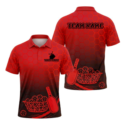 Custom Pickleball Red Hex Polo Shirt