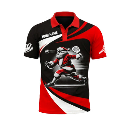 Christmas Pickleball Polo Shirt Custom Name Santa Player Red Black Sports Shirt Gift