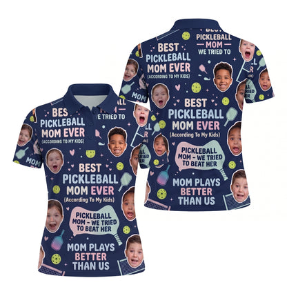 Funny Pickleball Mom Custom Face Navy Polo Shirt
