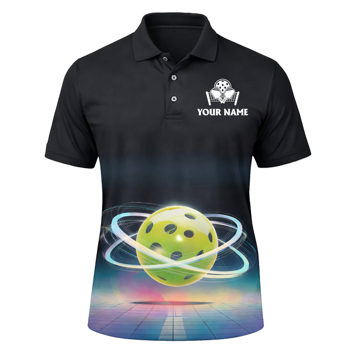 Pickleball Polo Shirt Personalized Team Name Custom Player Performance Shirt Neon Ball Design