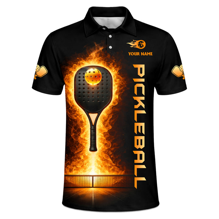 Pickleball Fire Paddle Polo Shirt Personalized Name Performance Shirt Unisex Sports Polo