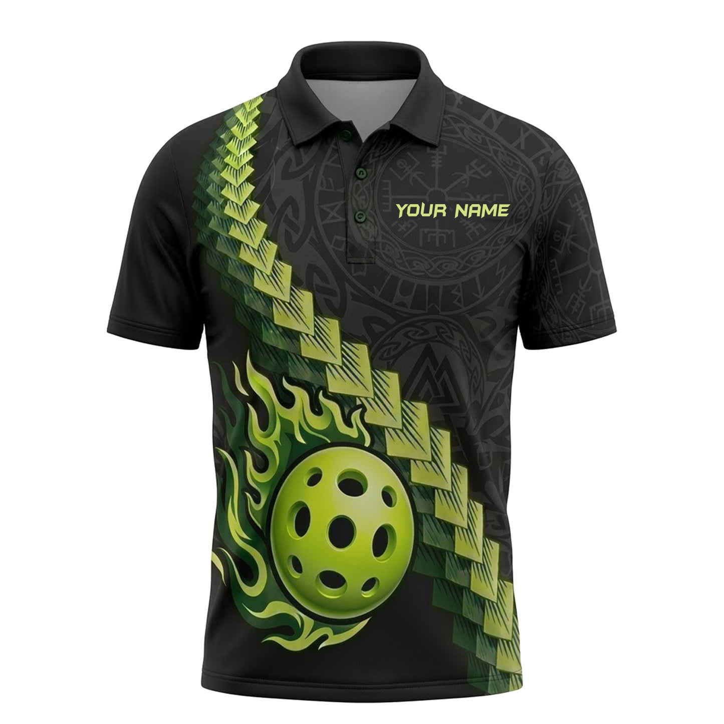 Custom Pickleball Polo Shirt Green Flame Ball Personalized Team Shirt Performance Polo