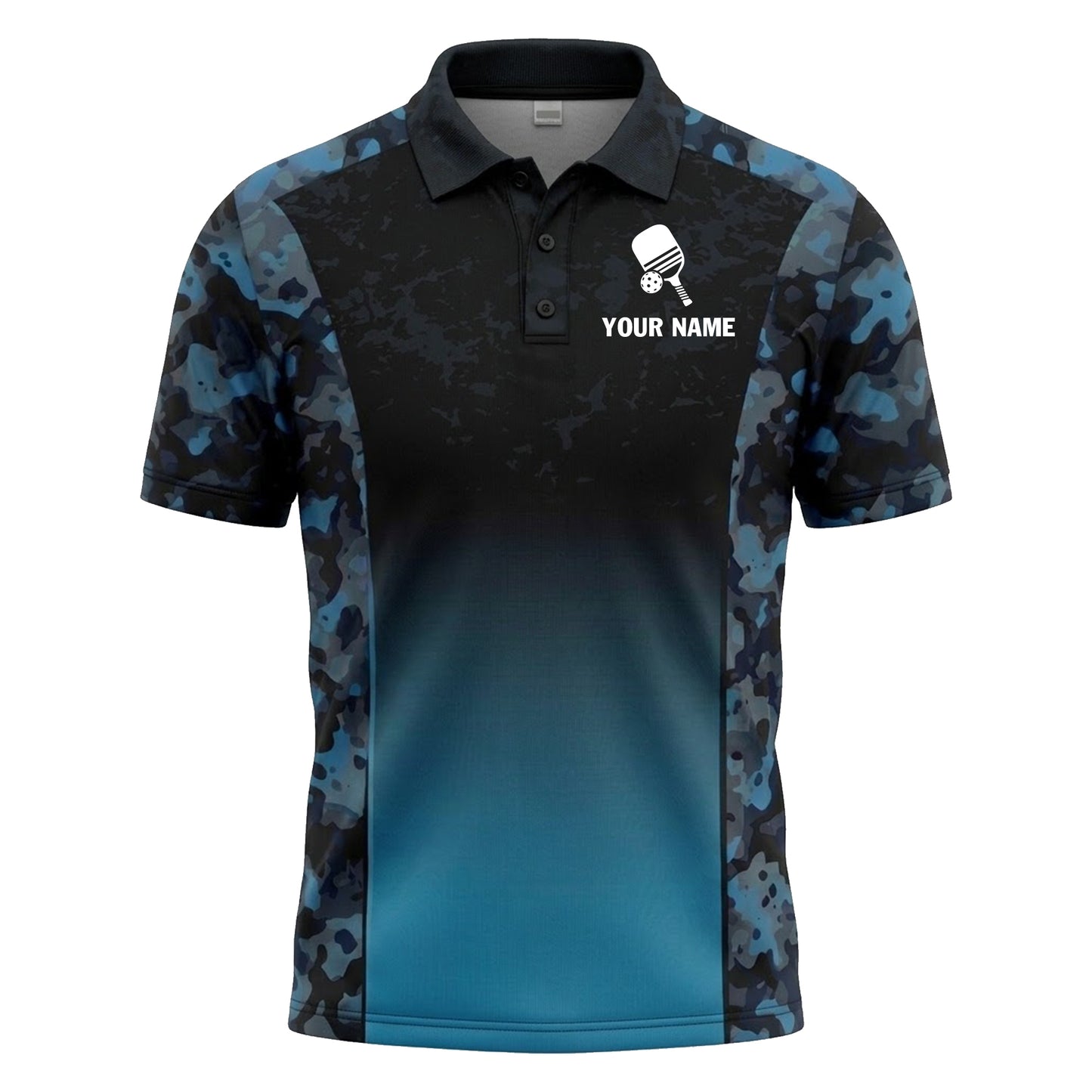 Custom Pickleball Polo Shirt Blue Camo Gradient Personalized Team Shirt Performance Polo