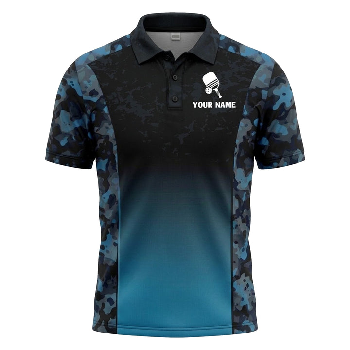 Custom Pickleball Polo Shirt Blue Camo Gradient Personalized Team Shirt Performance Polo