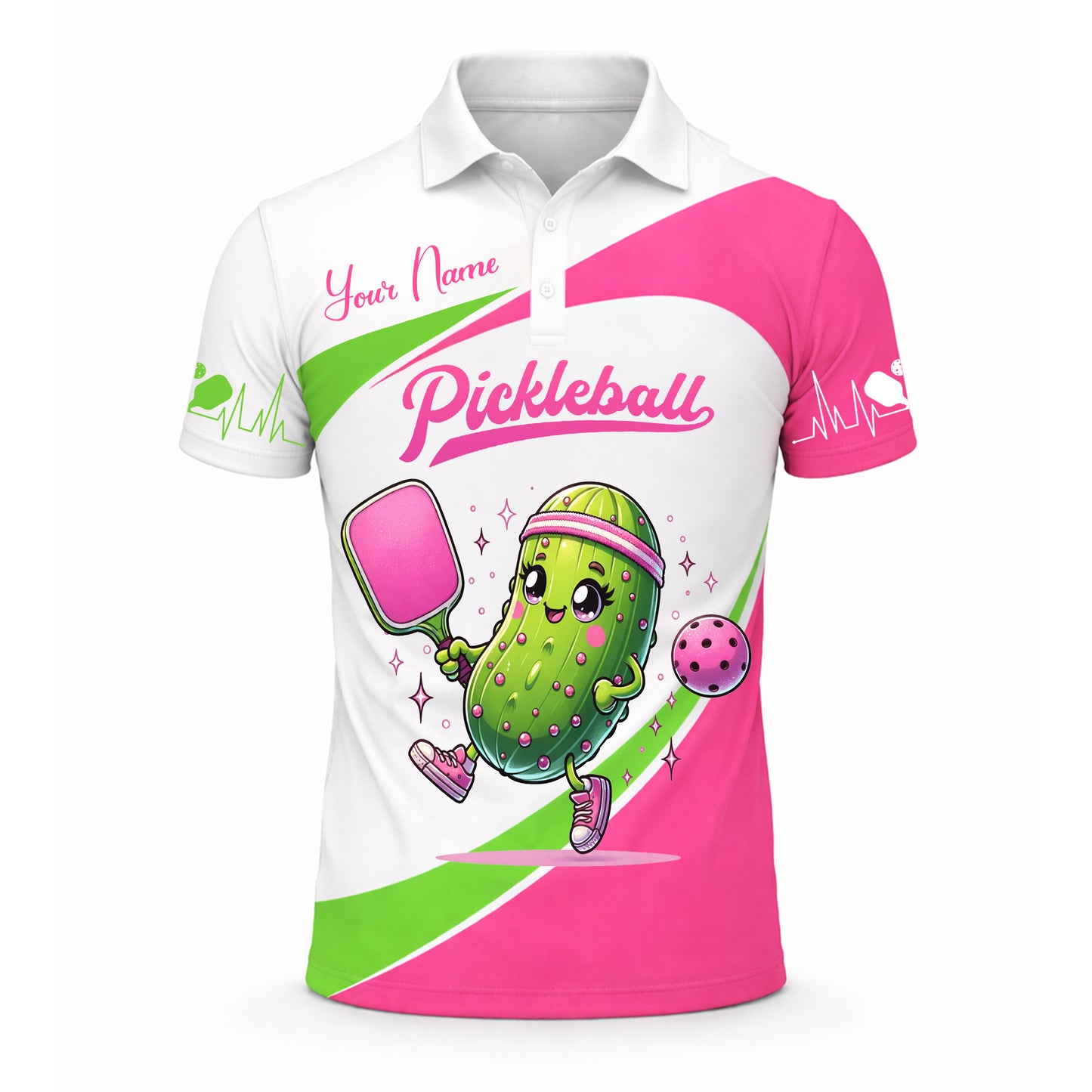 Women Pickleball Polo Shirt Custom Name Cute Pickle Graphic Sport Shirt Breathable Mesh Top