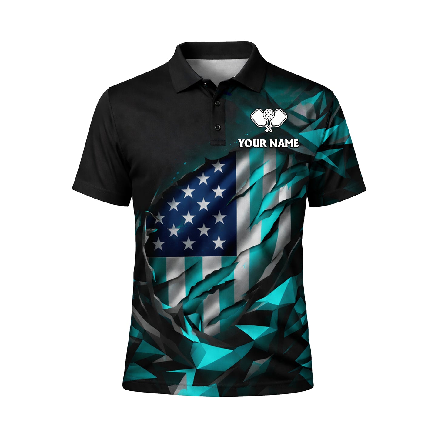 Personalized Pickleball Polo Shirt USA Flag Style Custom Name Team Shirt Breathable Performance Top
