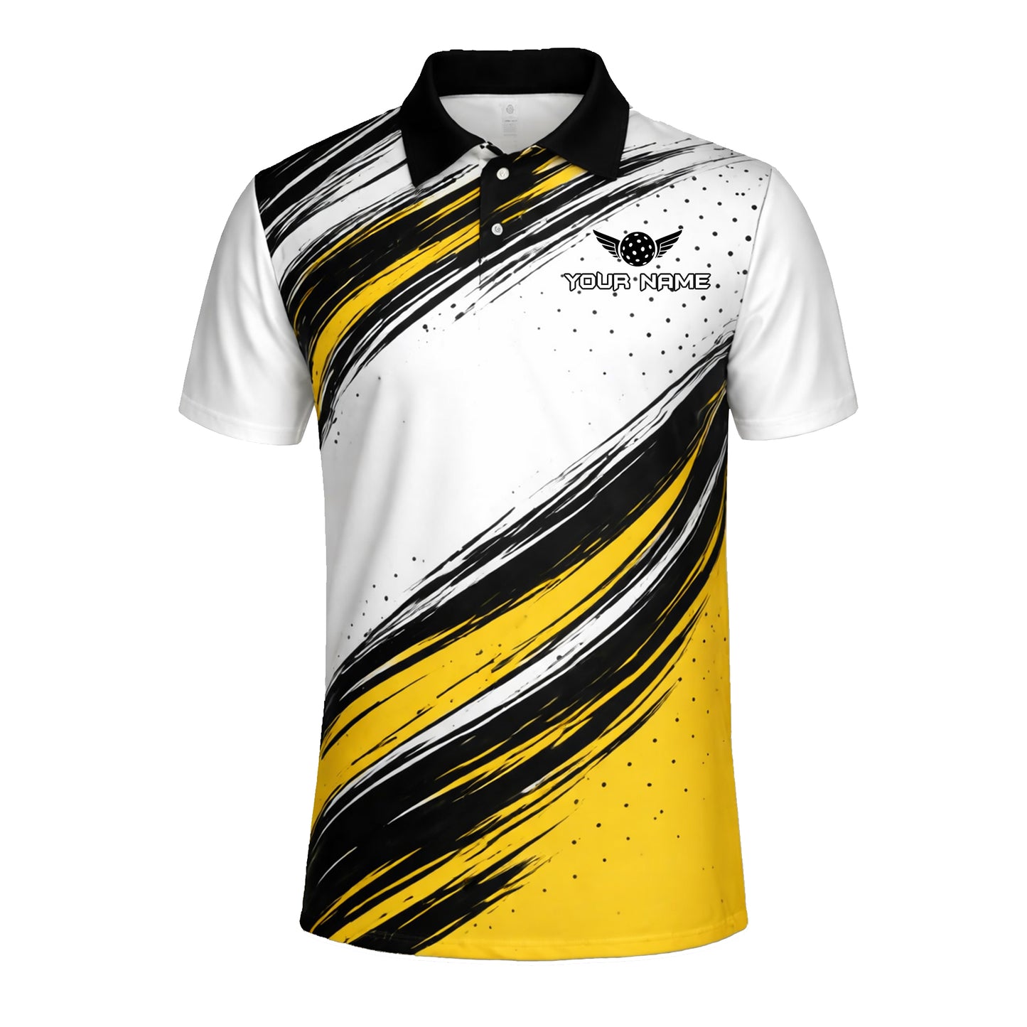 Custom Pickleball Polo Shirt Yellow Black White Brush Stroke Personalized Team Shirt Performance Polo