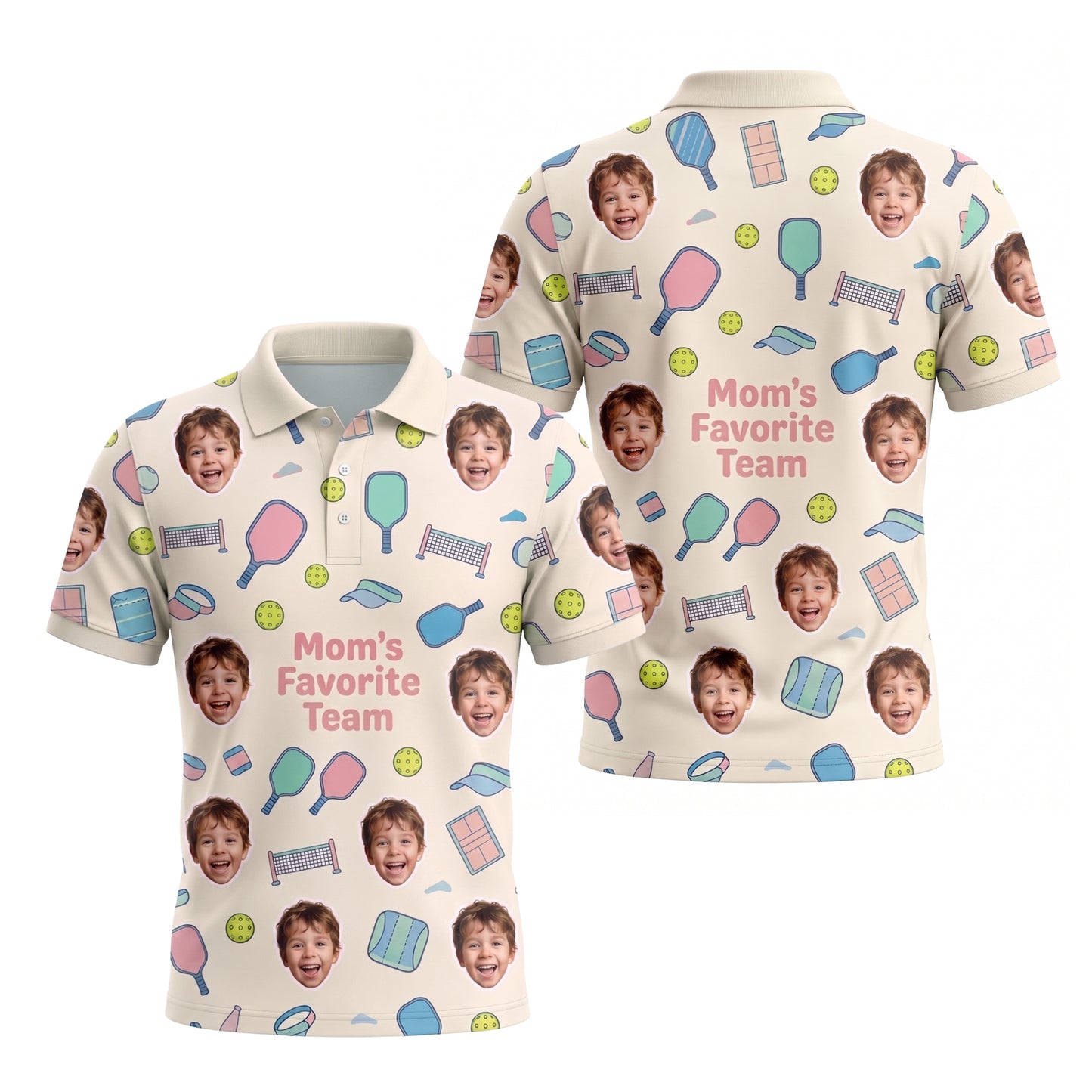 Mom's Favorite Team Custom Kid Face Pickleball Polo