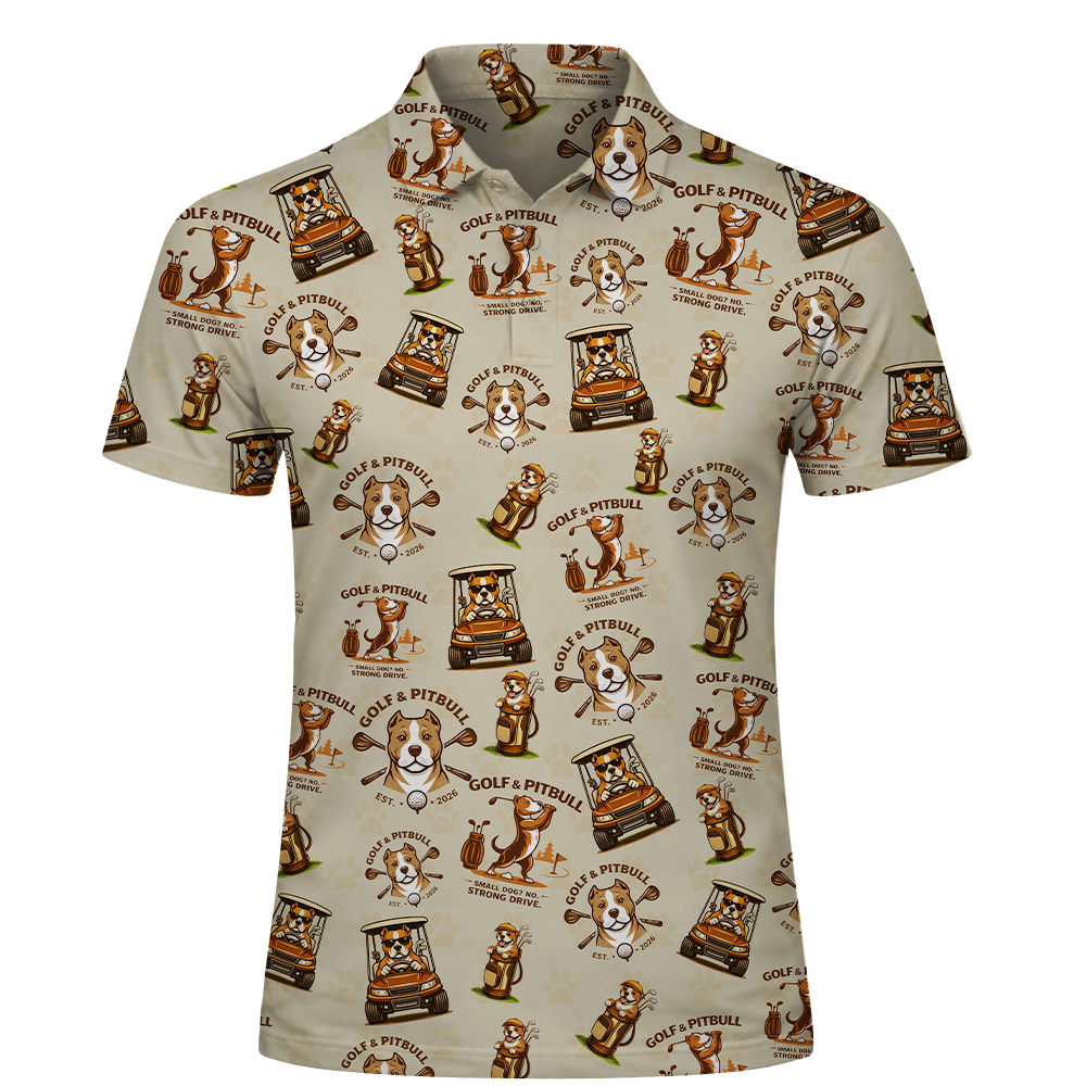 Golf Pitbull Pattern Polo Shirt Funny Dog Golfer All Over Print Performance Polo Black