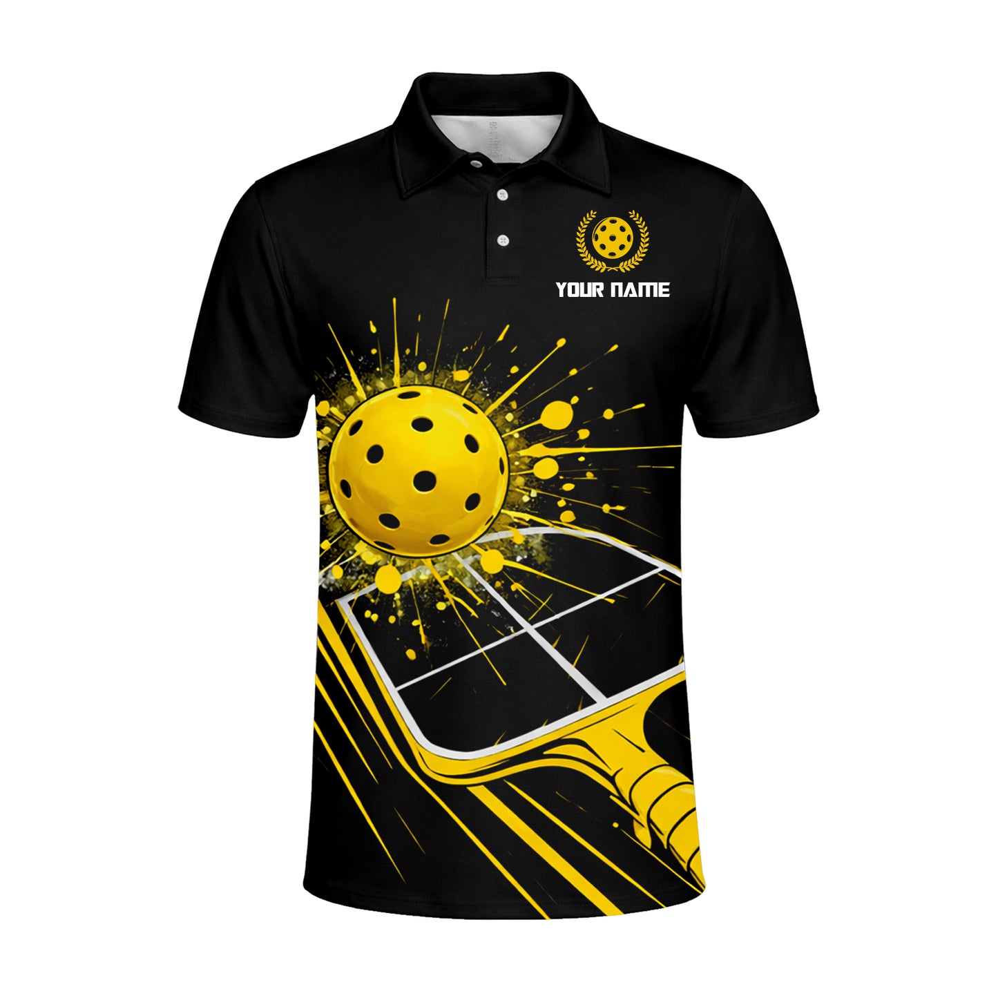Pickleball Polo Shirt Custom Name Team Shirt Black Yellow Paddle Ball Design Breathable Sports Polo