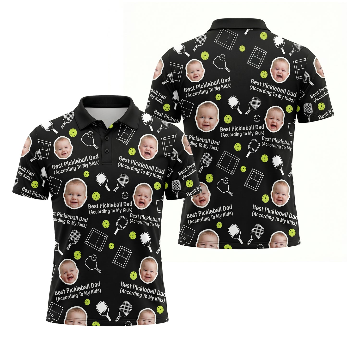 Best Pickleball Dad Custom Kids Photo Polo Black