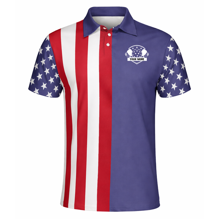 Patriotic Pickleball Polo Shirt Custom Name USA Flag Performance Short Sleeve Unisex