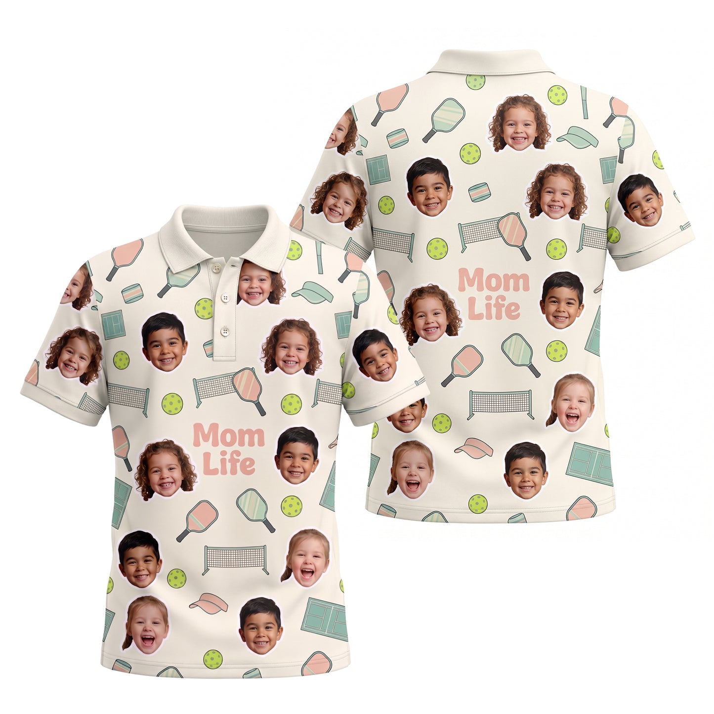 Mom Life Custom Kids Face Pickleball Womens Polo Cream