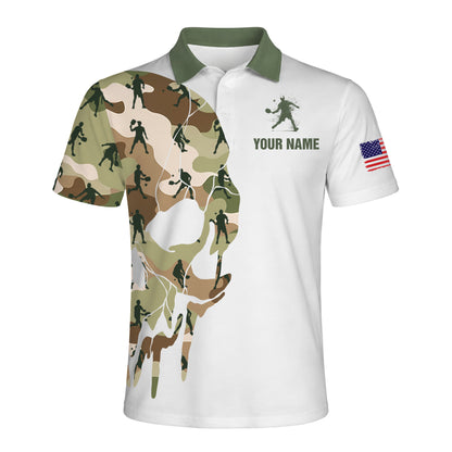 Pickleball Skull Camo Polo Shirt Personalized Name USA Flag Performance Shirt