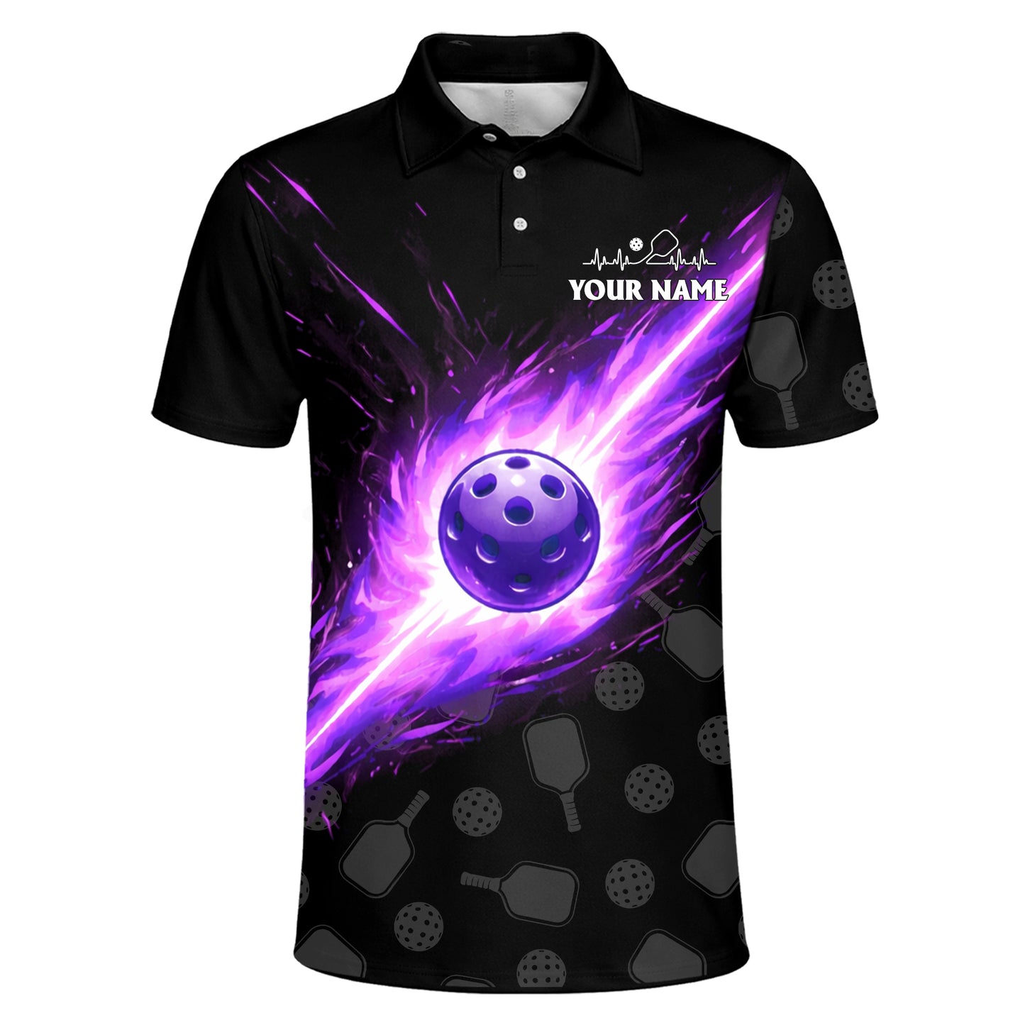Personalized Pickleball Polo Shirt Purple Fire Ball Custom Team Name Performance Shirt All Over Print