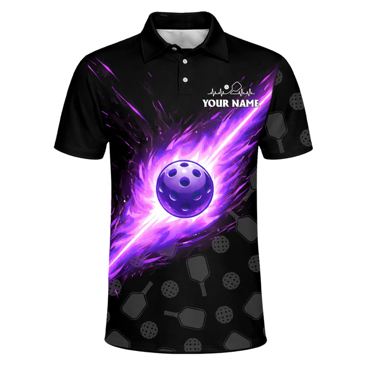 Personalized Pickleball Polo Shirt Purple Fire Ball Custom Team Name Performance Shirt All Over Print